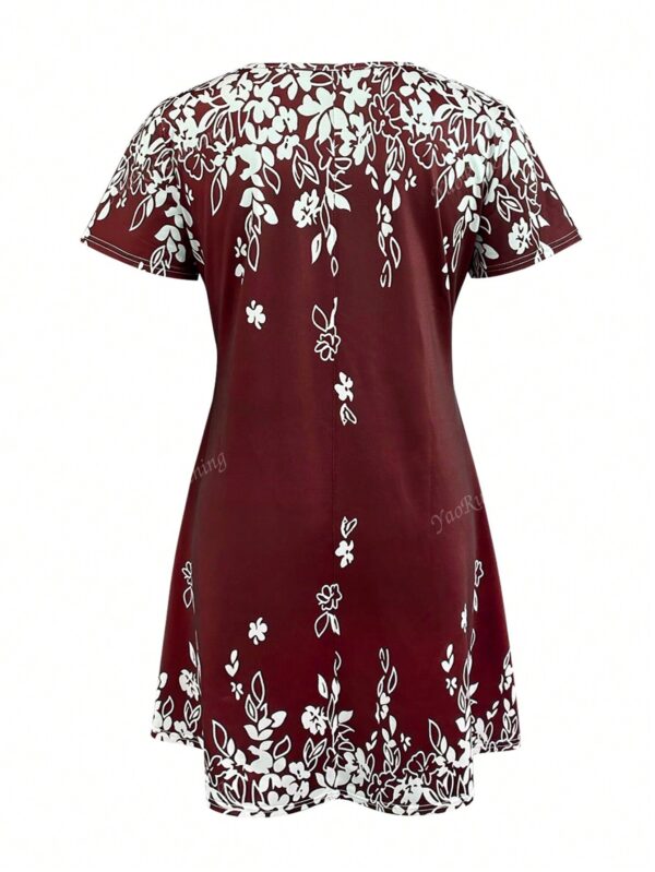 Women's Casual Round Neck Short Sleeve Vintage Versatile Mini Dress For Summer Vacation - Image 5