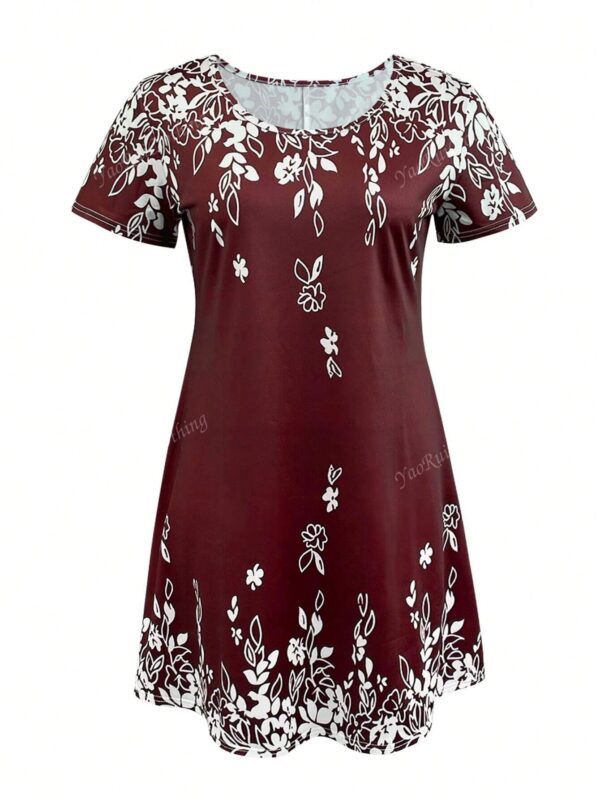 Women's Casual Round Neck Short Sleeve Vintage Versatile Mini Dress For Summer Vacation - Image 2