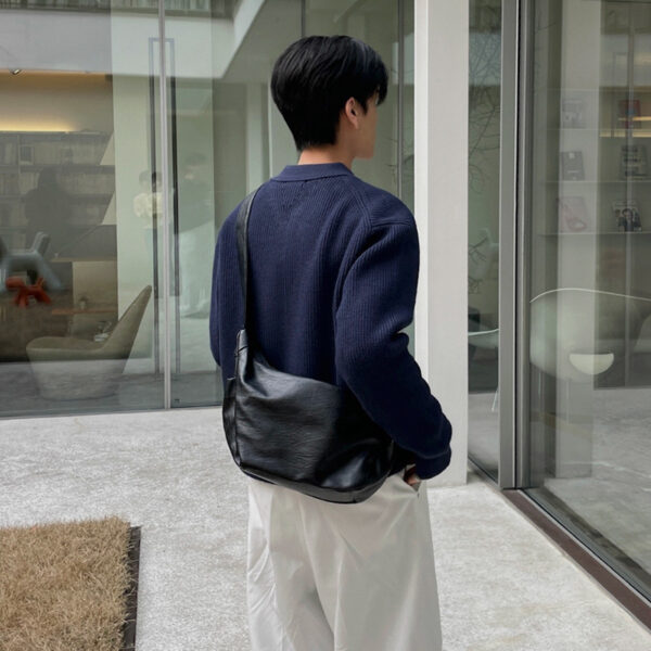 Large Capacity Riding Commuter Shoulder Simple Style Men's PU Leather Messenger Bag - Image 3
