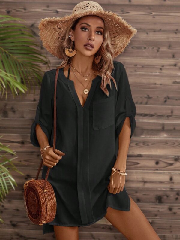 Sleeve Pocket Patched Cover Up Dress,Summer Beac - Image 4