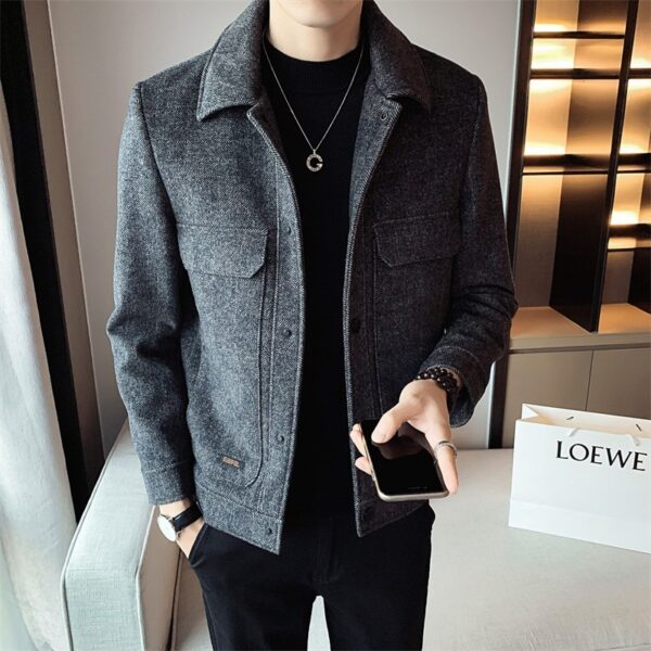 Men's Winter New Woolen Lapel Short Coat - Image 2