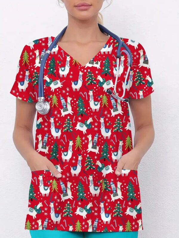 Plus Size Women's Vibrant Print Scrub Top Casual V-Neck Short Sleeve