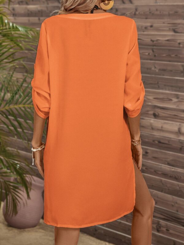 Sleeve Pocket Patched Cover Up Dress,Summer Beac - Image 3