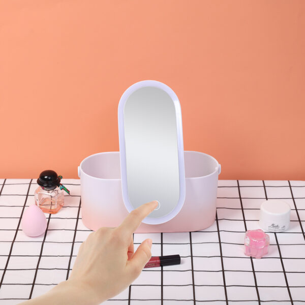 Storage Box LED Makeup Mirror Portable Portable Travel Makeup Organizer Carrying Box With Mirror LED - Image 2