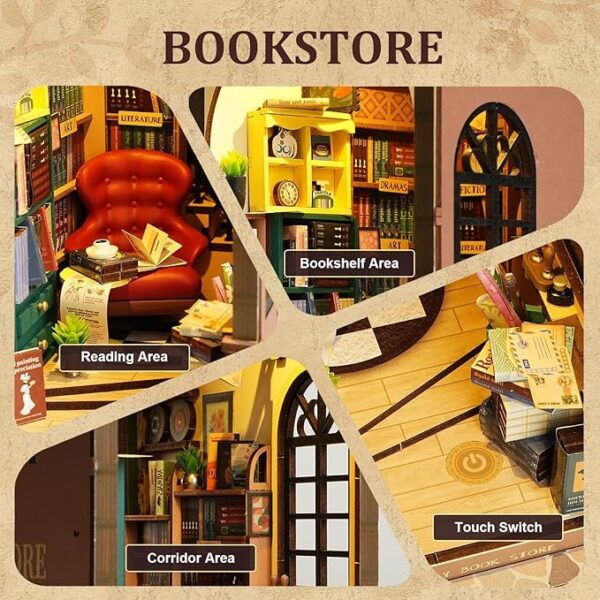 ROBOTIME Rolife DIY Book Nook Kit Bookend Stand Bookshelf Insert Bookcase Miniature Doll House Light 3D Puzzles TGB01-09 - Image 2