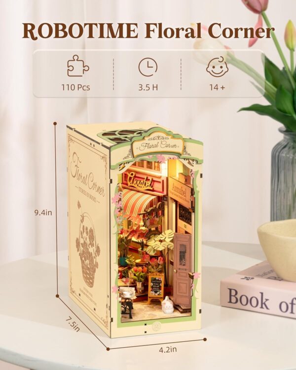 ROBOTIME Rolife DIY Book Nook Kit Bookend Stand Bookshelf Insert Bookcase Miniature Doll House Light 3D Puzzles TGB01-09 - Image 7
