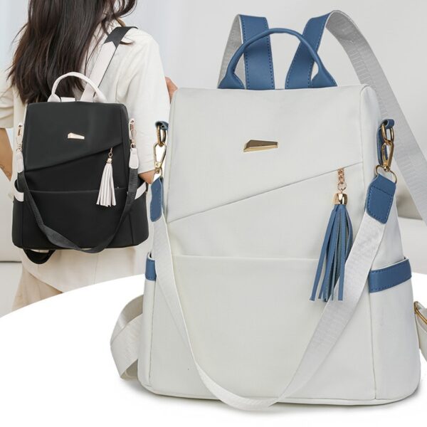 Oxford Cloth Stitching Women'S Backpack Anti-Theft Back Zipper Girls Schoolbag Casual Travel Double Shoulder Backpack